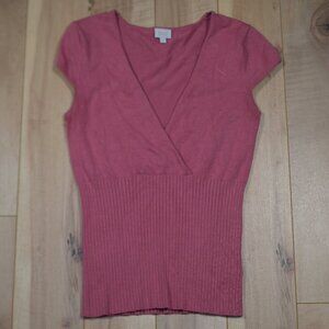 Suzy Shier Pink V-Neck Ribbed Waist Top - Size M